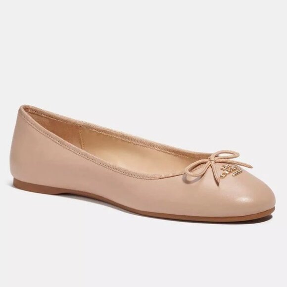 Coach Alina Logo Ballet Flats with Bow Detail in Beige Size 7.5 - Picture 1 of 14